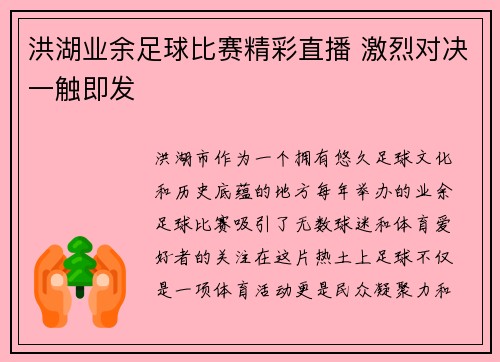 洪湖业余足球比赛精彩直播 激烈对决一触即发